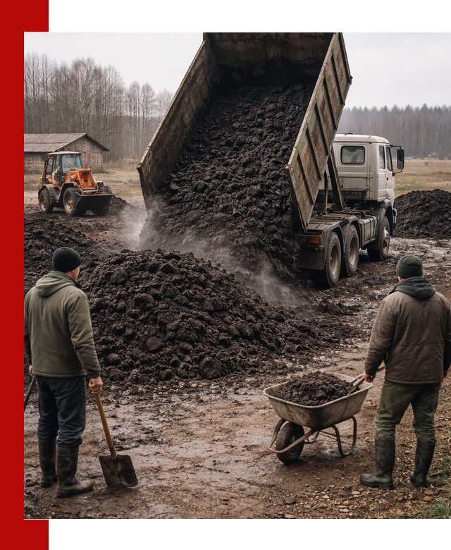 Доставка низинного торфа с разгрузкой и доставкой в Севастополе